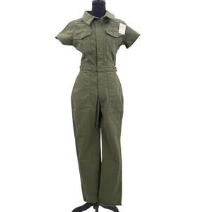 NWT GOOD AMERICAN Olive Green Utility Short Sleeve Jumpsuit Cargo Pockets Size S